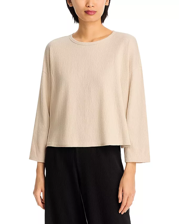 

Топ с круглым вырезом из жатого трикотажа, рукава-браслеты Eileen Fisher, бежевый