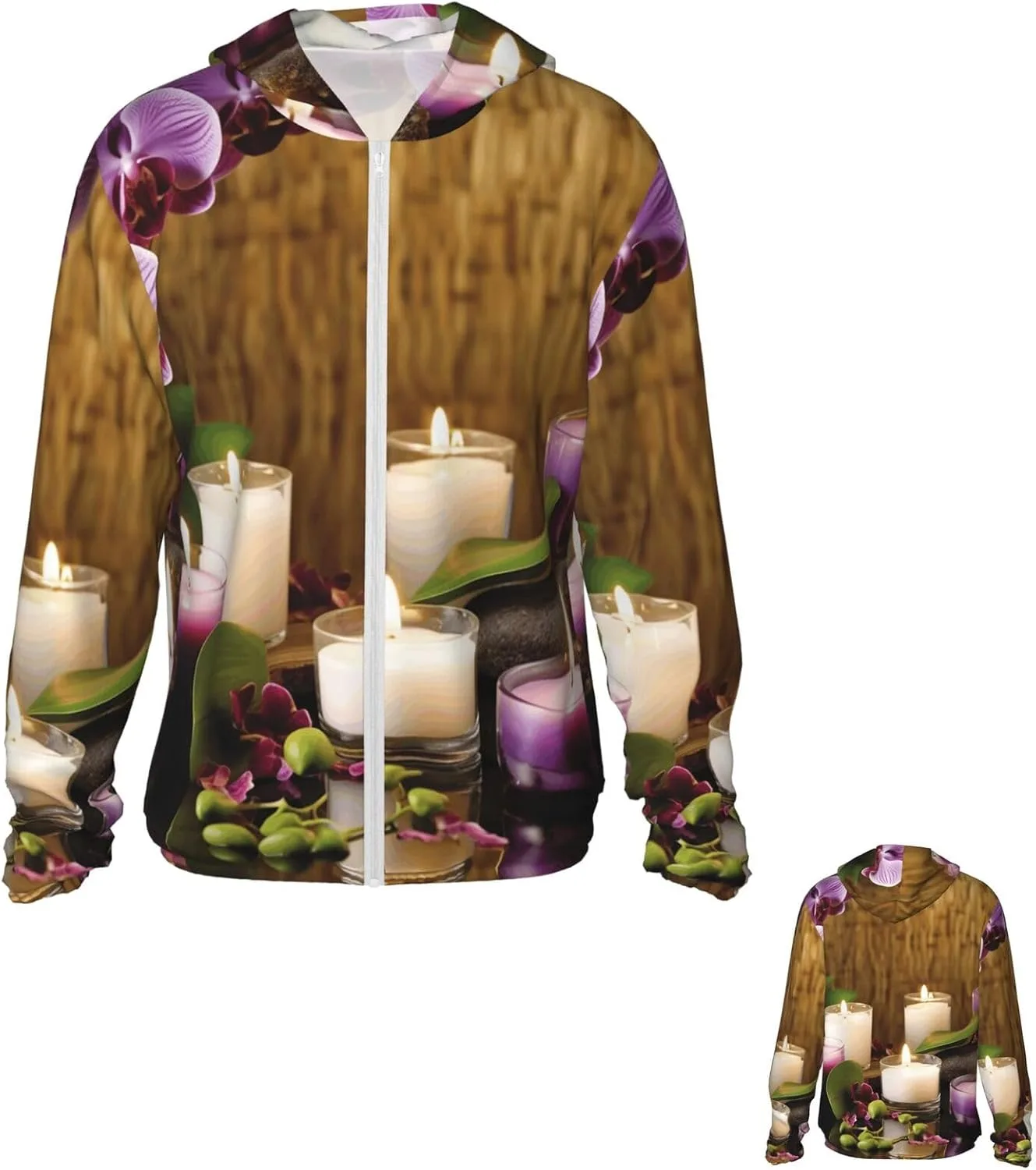 

Толстовка с защитой от солнца UPF 50+ Candles and Orchids, с капюшоном и карманами PPTHSNVB