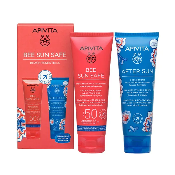 

Молочко SPF50 и гель-крем после загара Pack Bee Sun Safe Apivita, 1 UD
