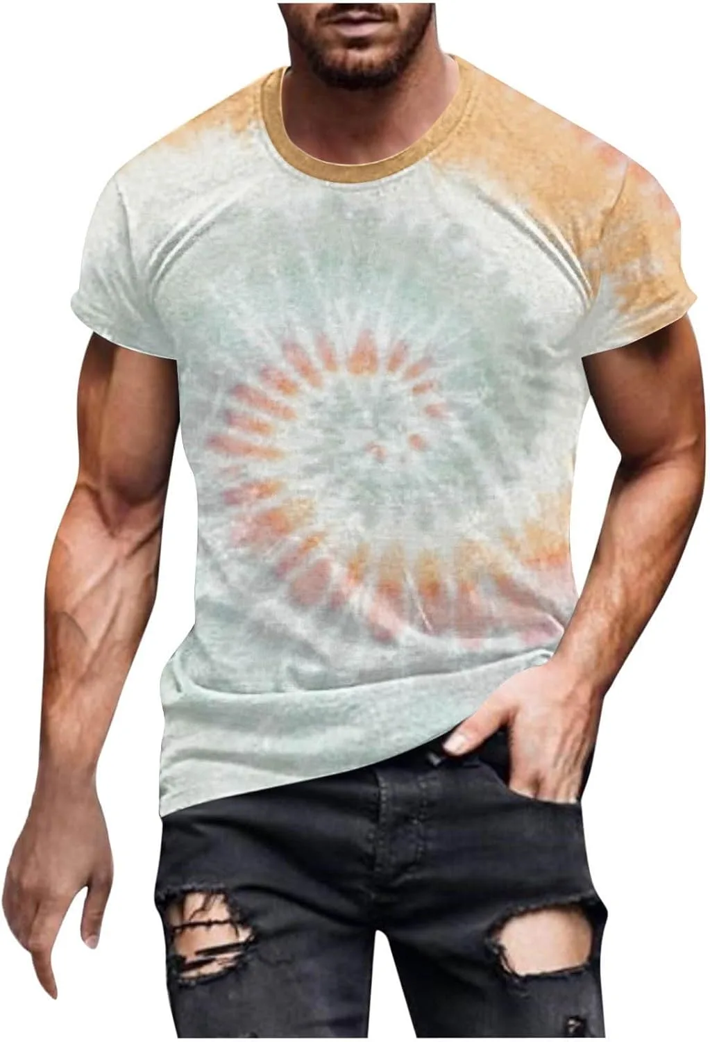 

Футболка с принтом Tie-Dye для мужчин, круглый вырез, короткий рукав Ozmmyan