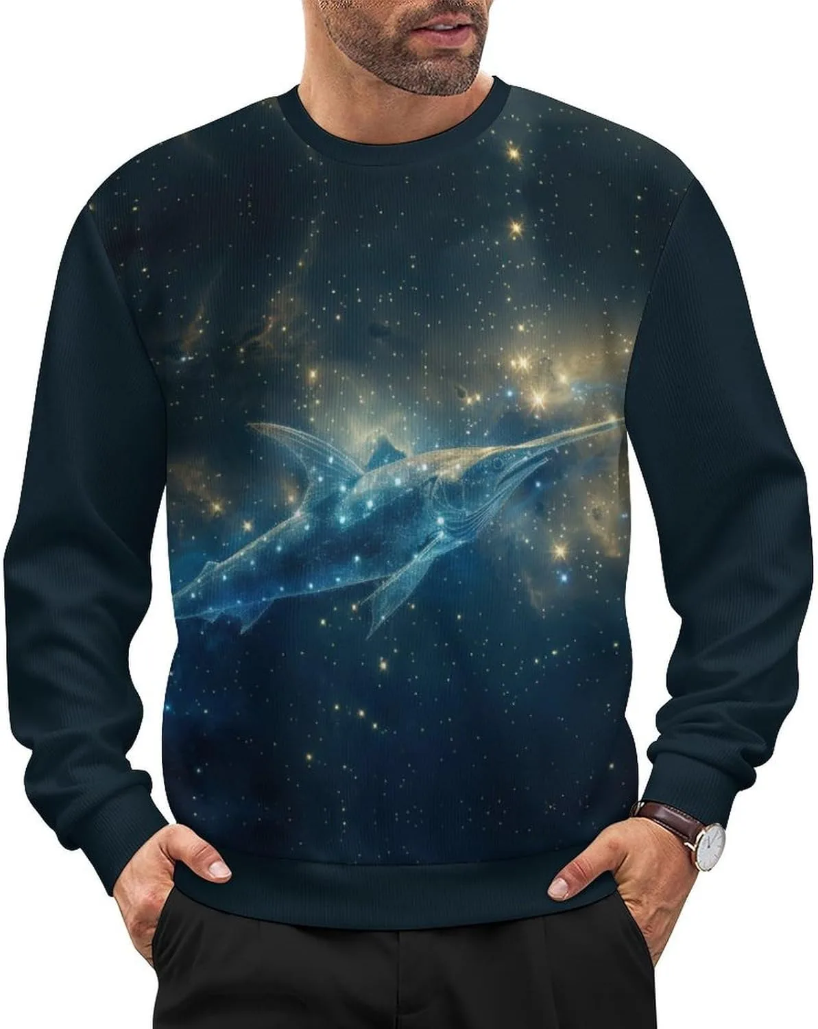 

Мужской свитер-пуловер свободного кроя с длинным рукавом и круглым вырезом HLSDFRES