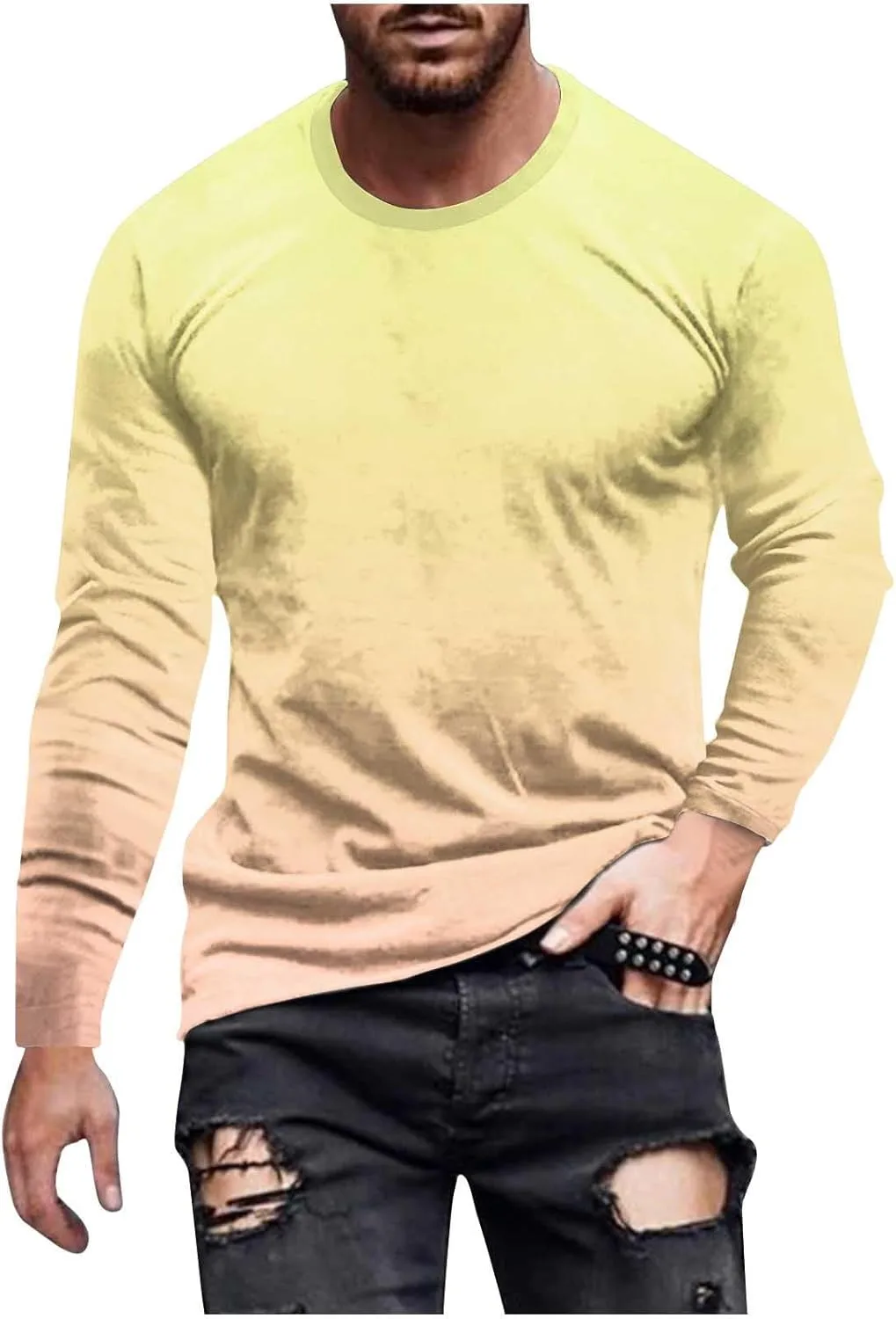 

Мужская футболка с длинным рукавом Slim Fit, градиентный принт QUNPIU