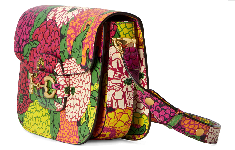 Женская сумка через плечо Gucci Horsebit 1955, кожаная, миниатюрная, фуксия с мультиколором — фото 3