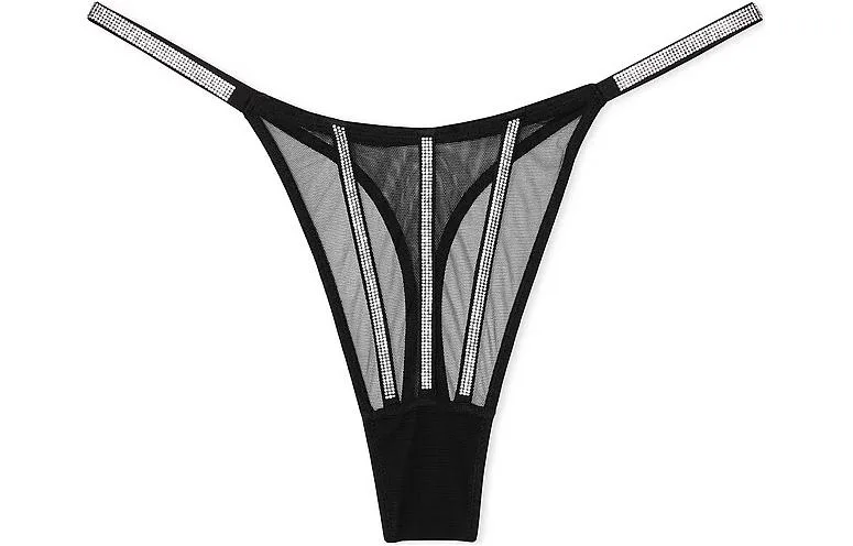 Victoria's Secret Pink Very Sexy прозрачные стринги с блеском, черные, 1 шт