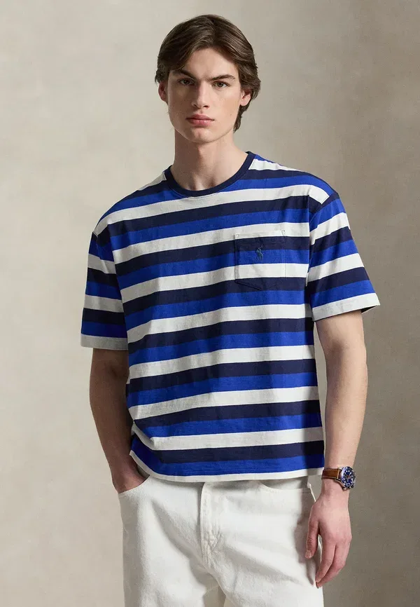 Футболка с принтом Relaxed fit striped jersey, Polo Ralph Lauren, цвет ньюпорт-нави