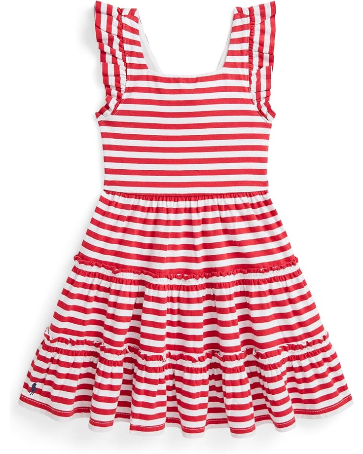 

Платье Polo Ralph Lauren Kids Striped Ruffled Cotton Jersey Dress, цвет Starboard Red/White Stripe/Boathouse Navy