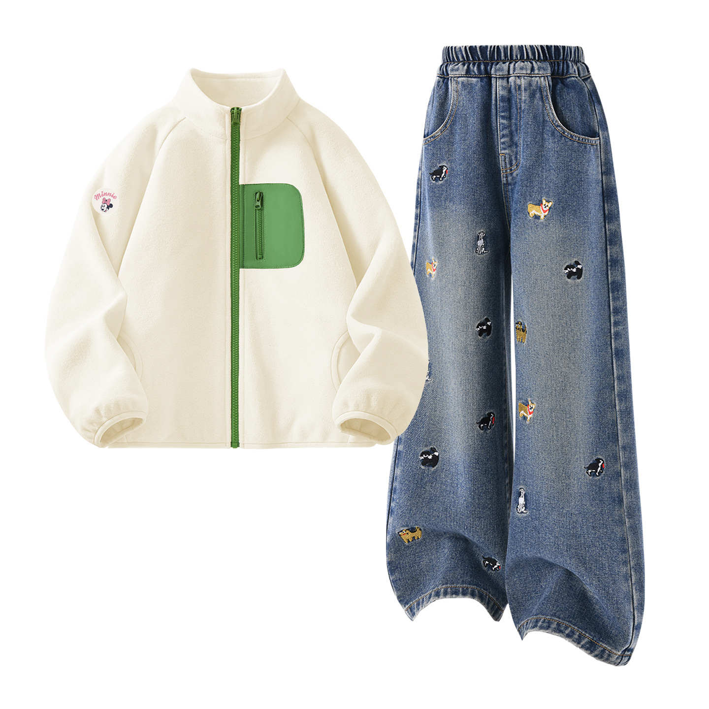 Детская повседневная спортивная одежда Disney, [Thickened And Fleece-Lined]Dini Medium Round Hook-And-Loop K Light Milk White+Solid Color Denim Blue — фото 4