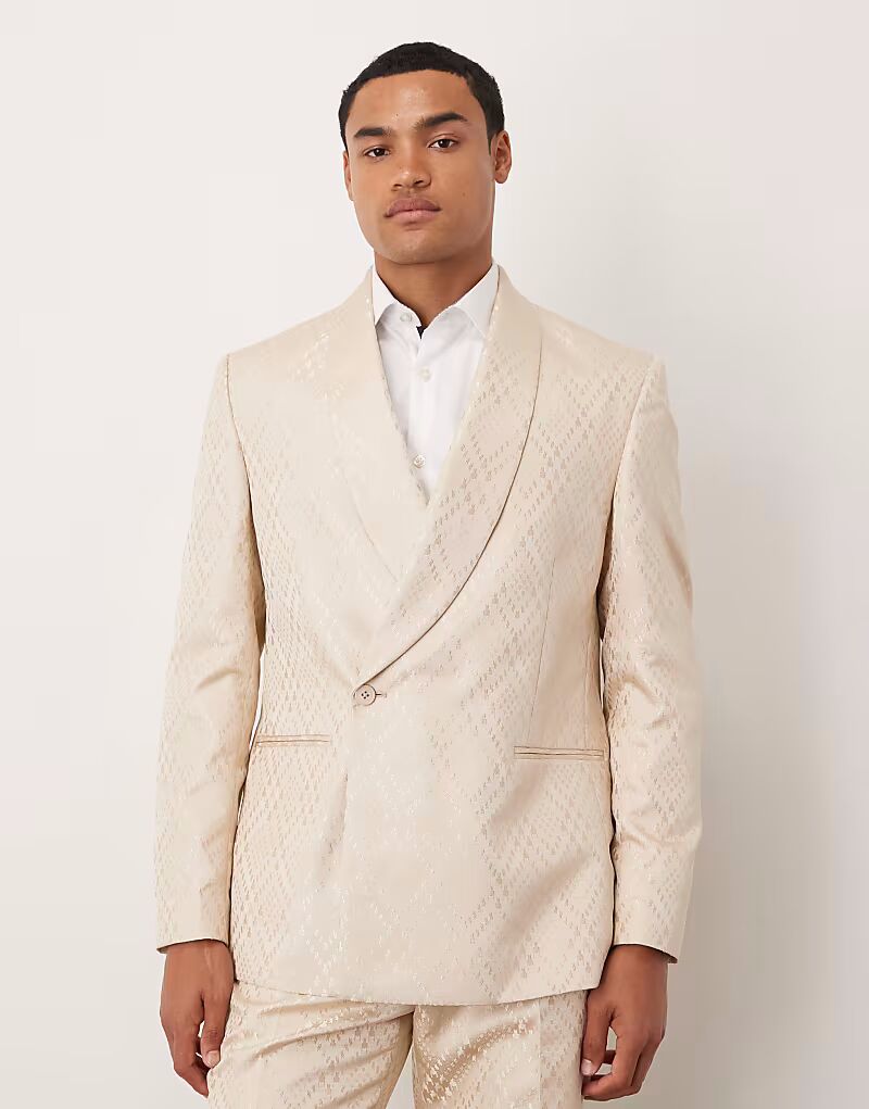 

Пиджак вечернего костюма из жаккарда цвета камня Asos Design