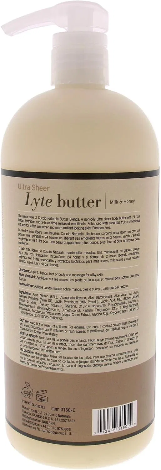Масло для тела Cuccio Naturale Ultra Sheer Lyte Butter Milk and Honey, 946 мл — фото 2