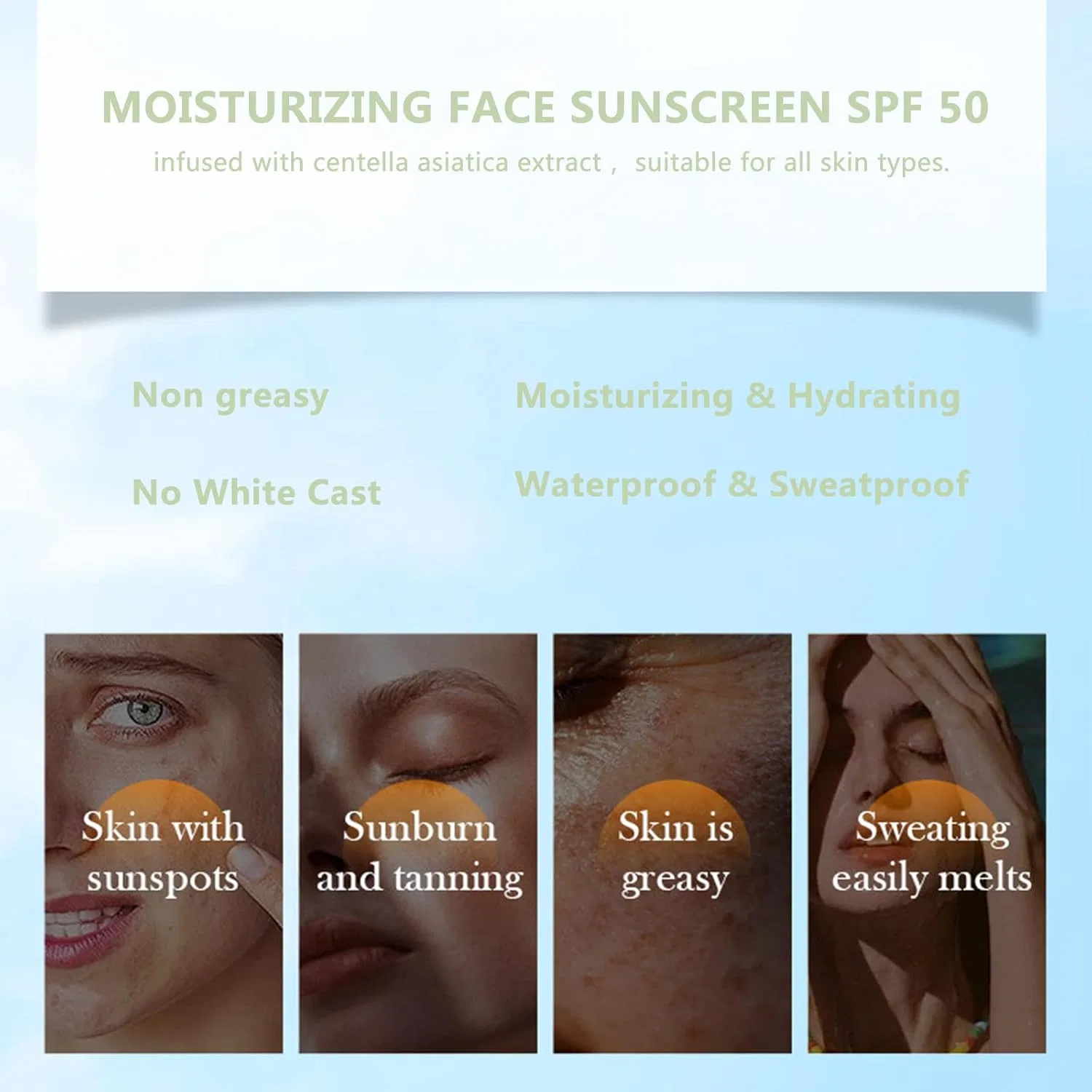 Увлажняющий солнцезащитный крем Centella Asiatica SPF50 Radiantre, 2 Pieces. — фото 2