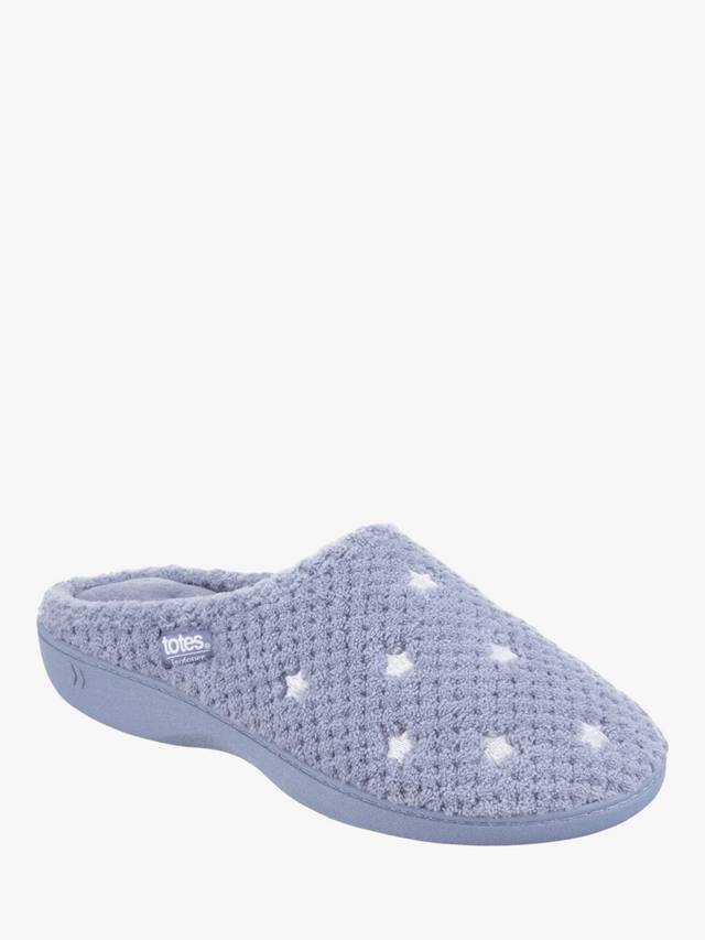 Isotoner женские тапочки-мюлены из попкорн-вельвета totes, Iris Blue — фото 4