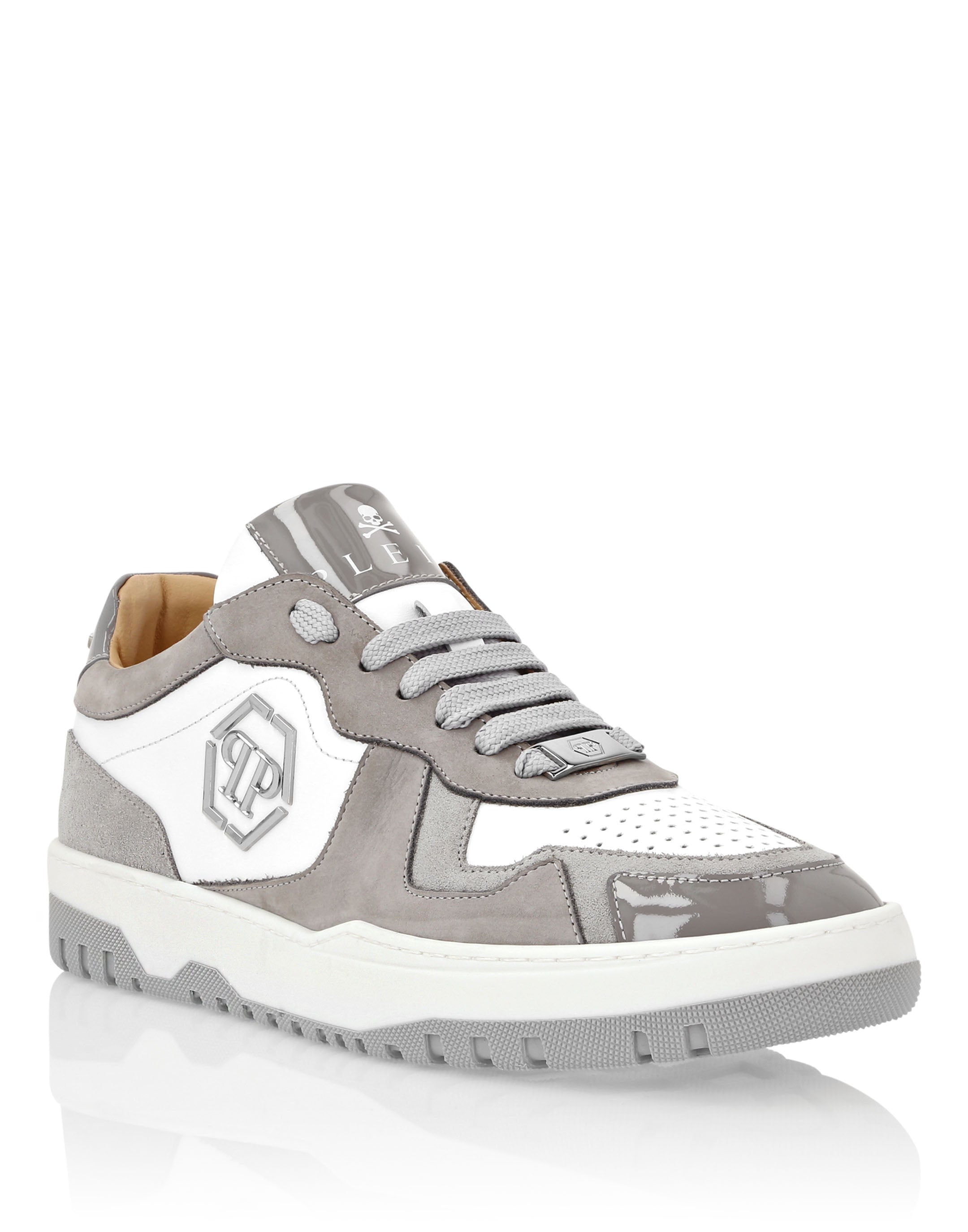

Кроссовки из микса кожи Lo-Top PHILIPP PLEIN, белый/серый
