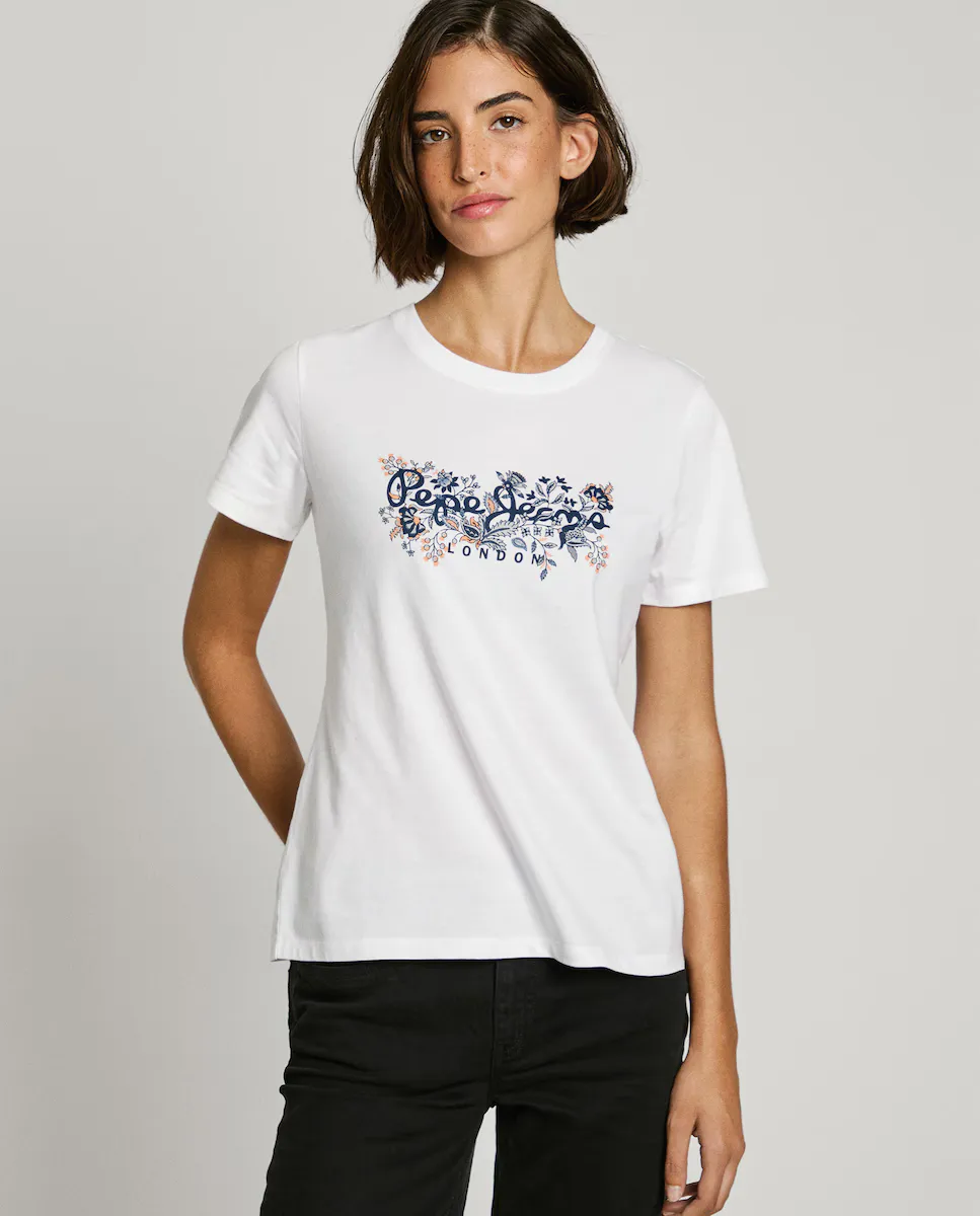 

Женская футболка с коротким рукавом и напечатанным логотипом Pepe Jeans, белый