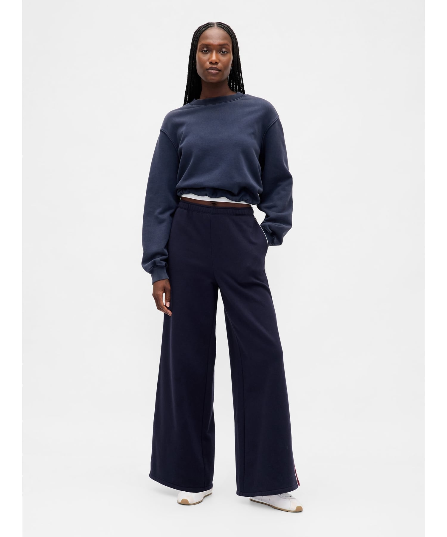 (W) Винтажные мягкие широкие спортивные штаны свободного кроя GAP, NAVY_UNIFORM_STRIPE — фото 2