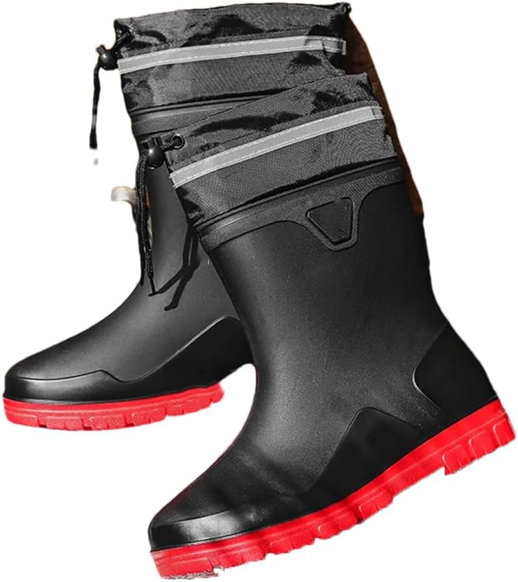 

Мужские дождевые ботинки Wjnvfioo, водонепроницаемые резиновые ботинки для дождя, для работы и рыбалки, долговечные, нескользящие садовые ботинки, черный/красный