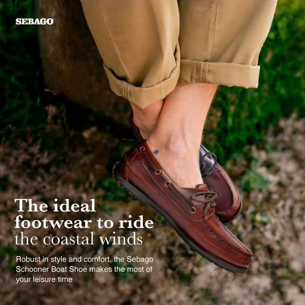 Водонепроницаемые лодочные туфли Sebago Schooner - кожаные мокасины для мужчин с 360-градусной шнуровкой из сыромятной кожи и подошвой, не оставляющей следов и противоскользящей, коричневый — фото 2
