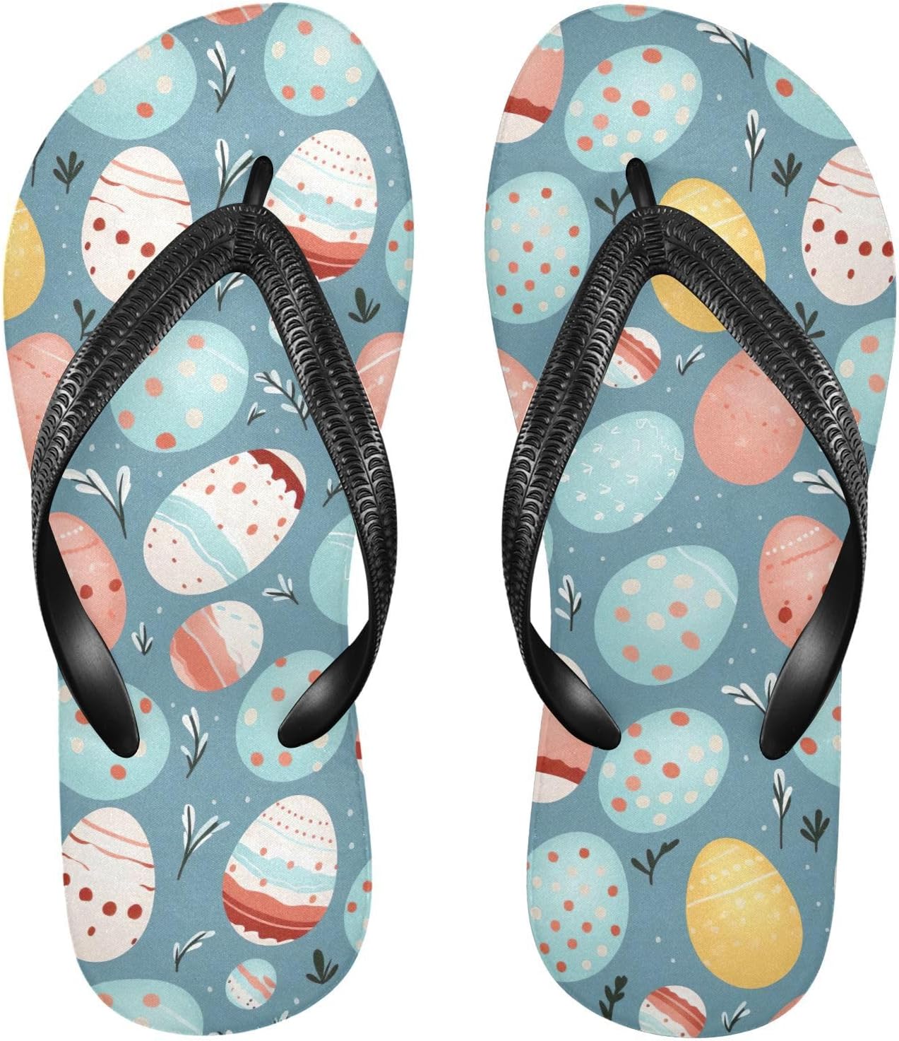 

SPRIPORT Пасхальные яички Листья Тонкие шлепанцы для женщин и мужчин, удобные повседневные вьетнамки с мягкой стелькой и противоскользящей резиновой подошвой, плоские сандалии для пляжа и летних прогулок, Multicoloured