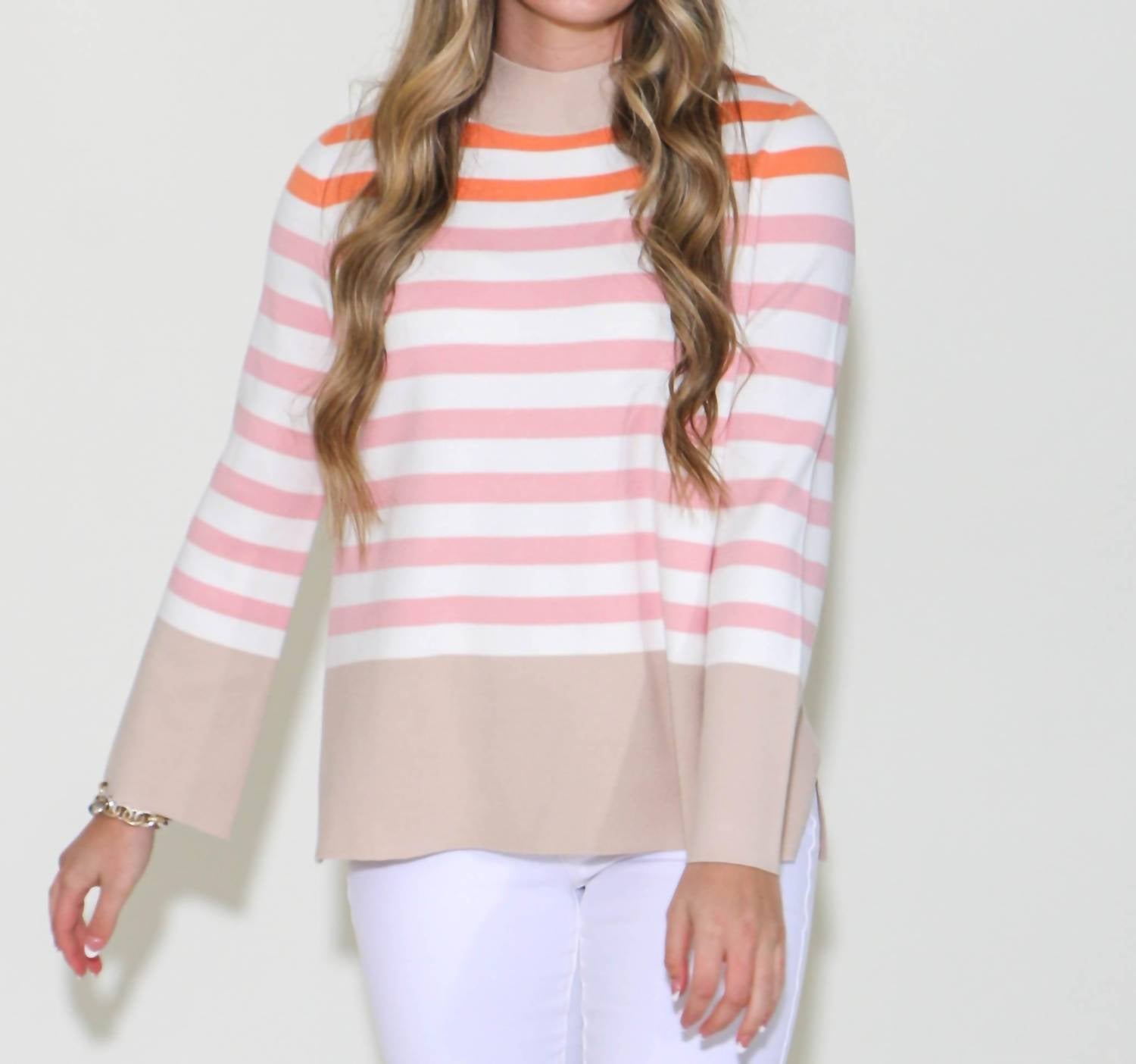 

Stripe Mock Neck Tunic Sweater In Multi - Полосатый удлиненный свитер с высоким воротником в разноцветной гамме FATE