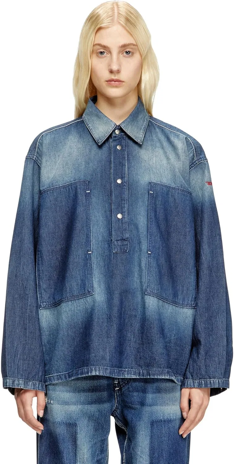 Джинсовая рубашка с аппликациями DE-PRISS, Diesel, indigo blue