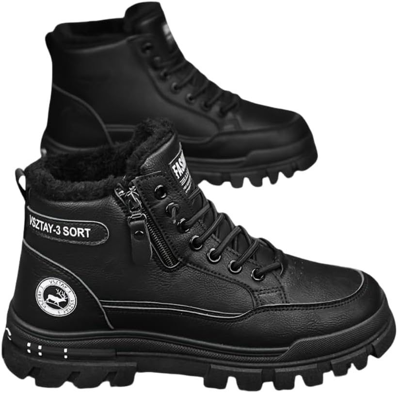 

Мужские повседневные зимние ботинки с флисовой подкладкой, шнуровка, толстая подошва из ПВХ для зимы и осени, удобный круглый носок, повседневные зимние кроссовки Hhhchpm, черный