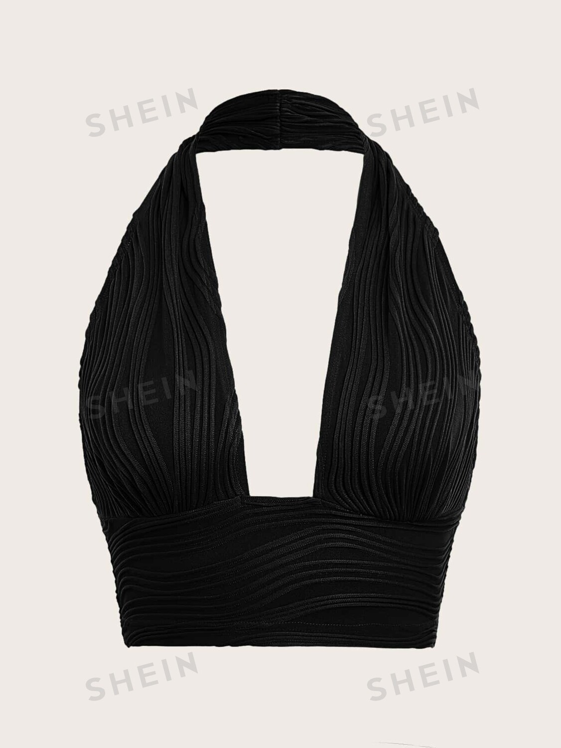 

Топ укороченный Shein Icon Y2k с открытой спиной и лямкой на бретельках, черный