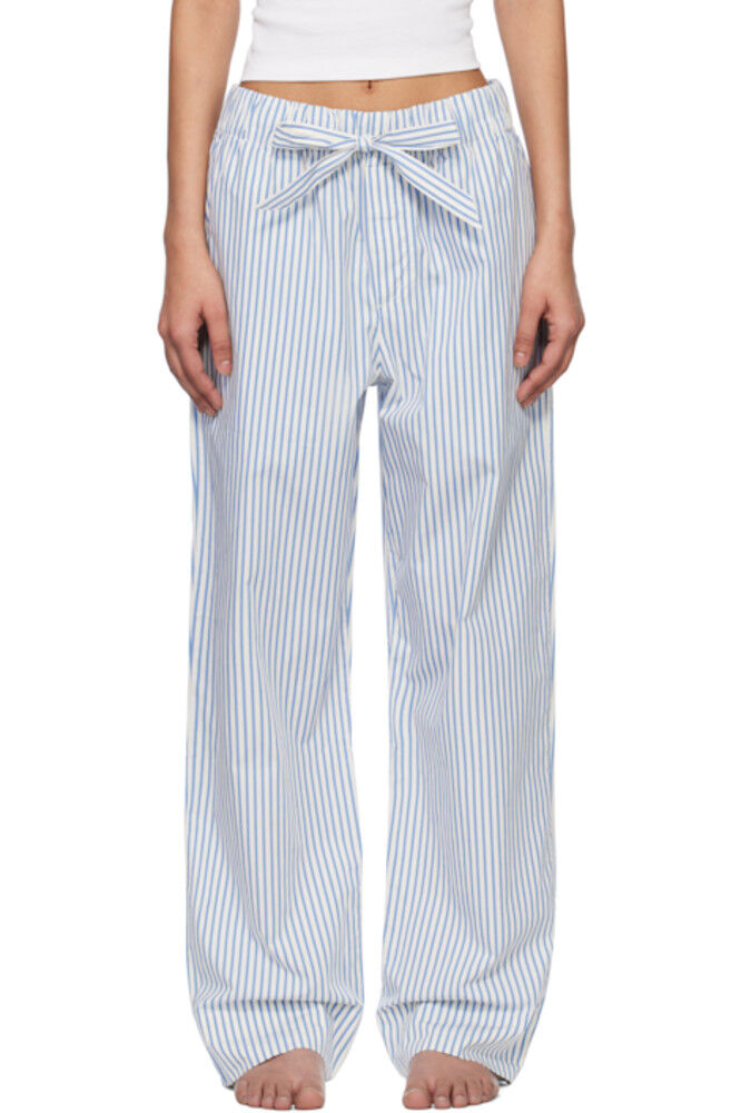 

Пижамные брюки из поплина цвета «Off-White & Blue» Tekla