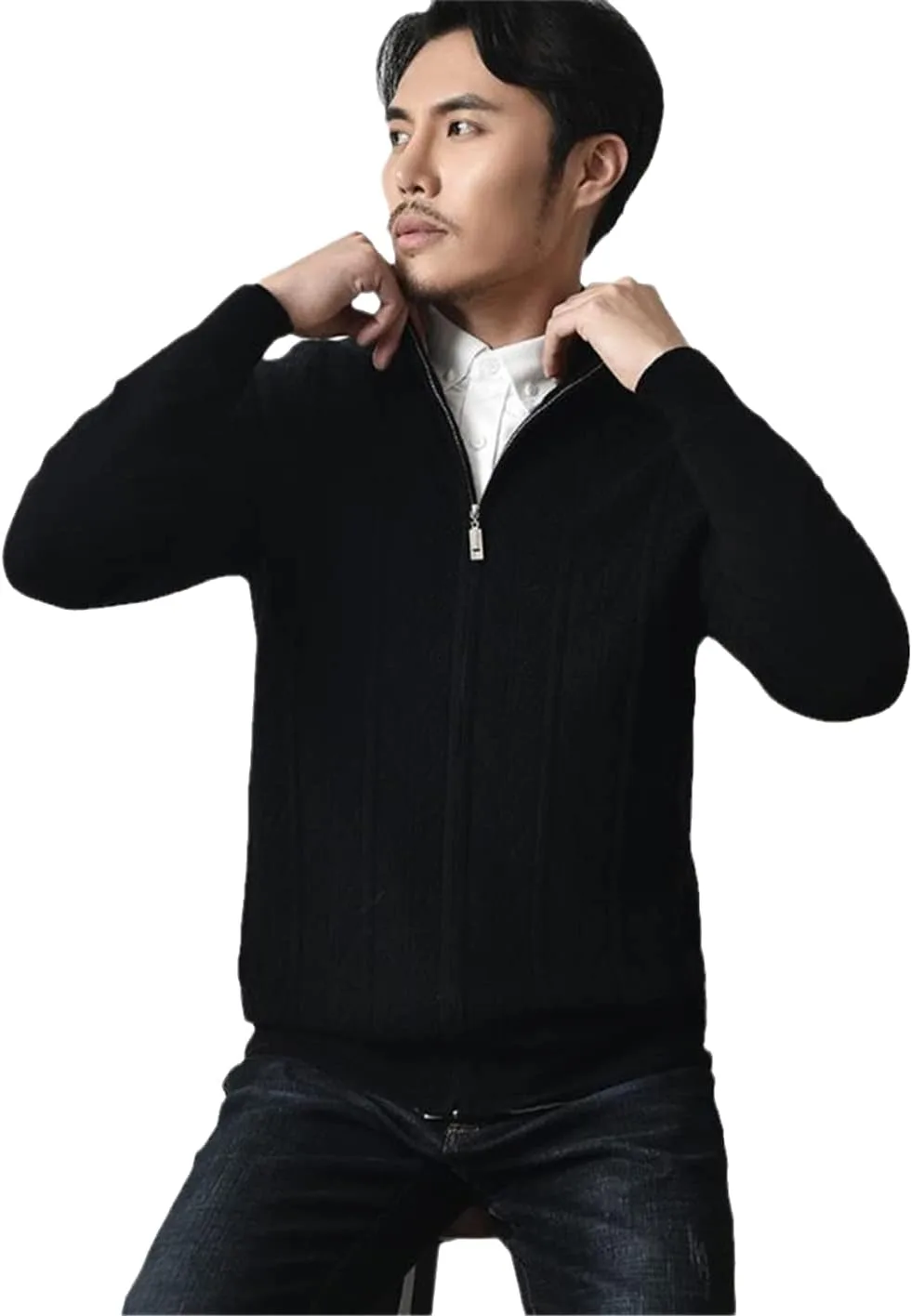 

Мужской кардиган из кашемира и шерсти с воротником-стойкой HEYDHSDC