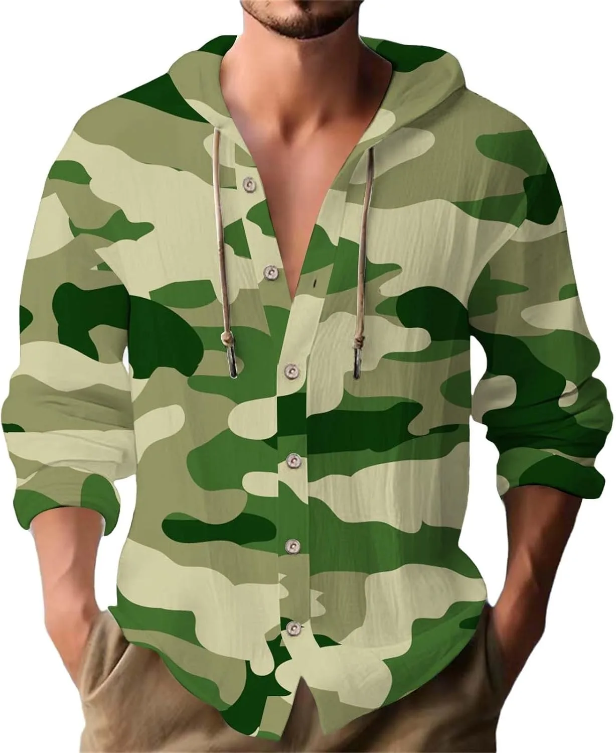 

GOKKILRW мужская рубашка с капюшоном, камуфляжный принт, легкая