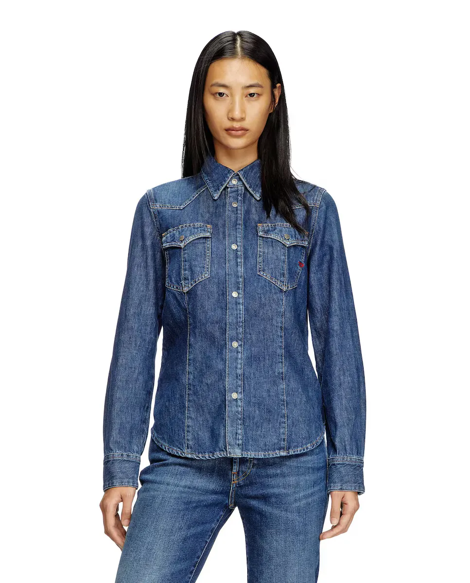 

Женская хлопковая джинсовая рубашка Diesel, темно-синий