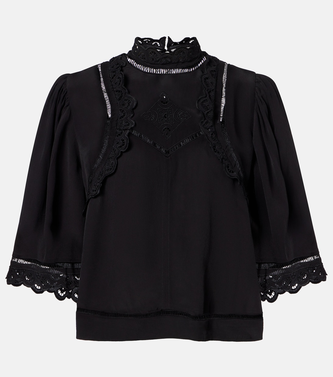 

Французский топ с английской вышивкой креп Isabel Marant, черный