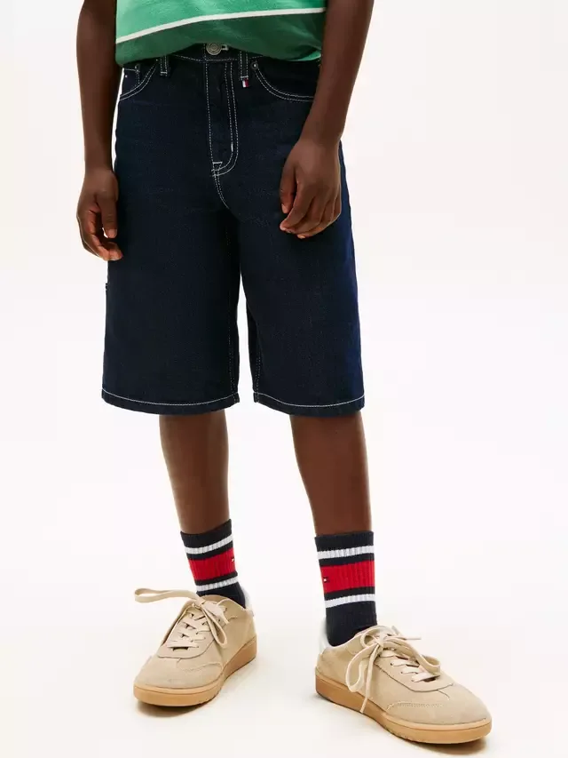 Детские свободные джинсовые шорты из рваной ткани, темно-синие Tommy Hilfiger