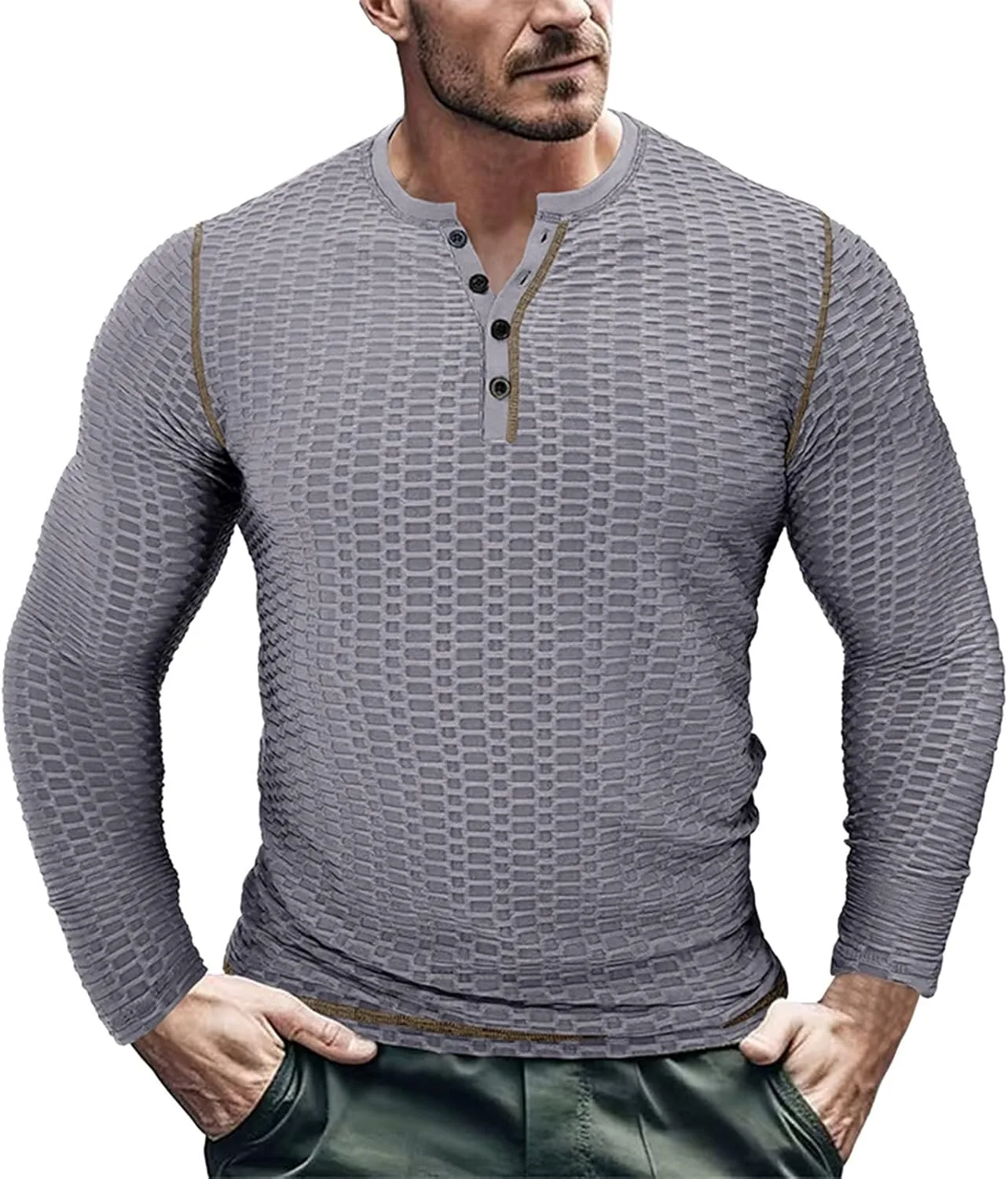 Мужская футболка с длинным рукавом Casual Solid Jacquard Button-Top