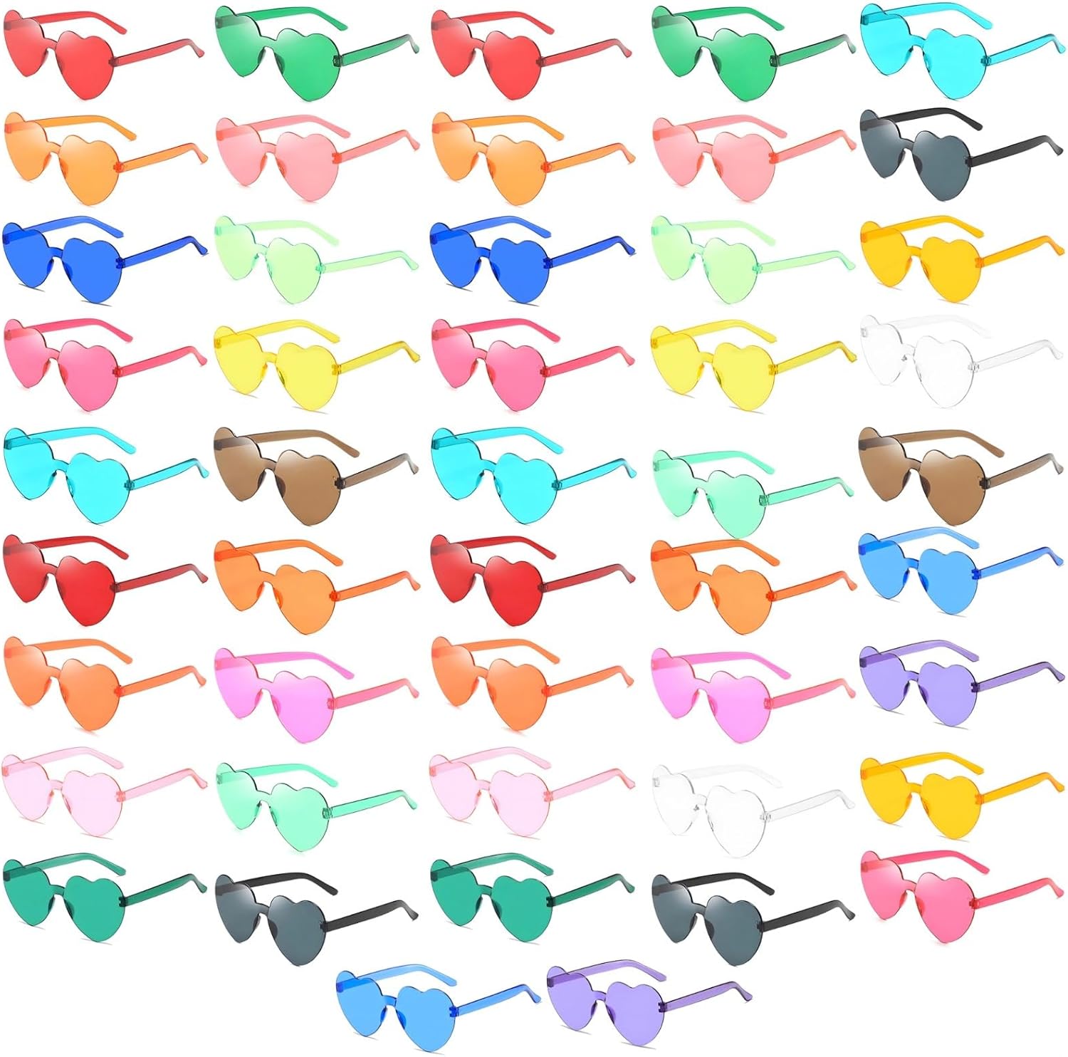 

48 пар солнцезащитных очков в форме сердца для женщин и мужчин, 22 цвета, без оправы, защита от солнца, легкие, удобны для путешествий, вечеринок Sacolin, multi-color Material:PC Product Size: 5