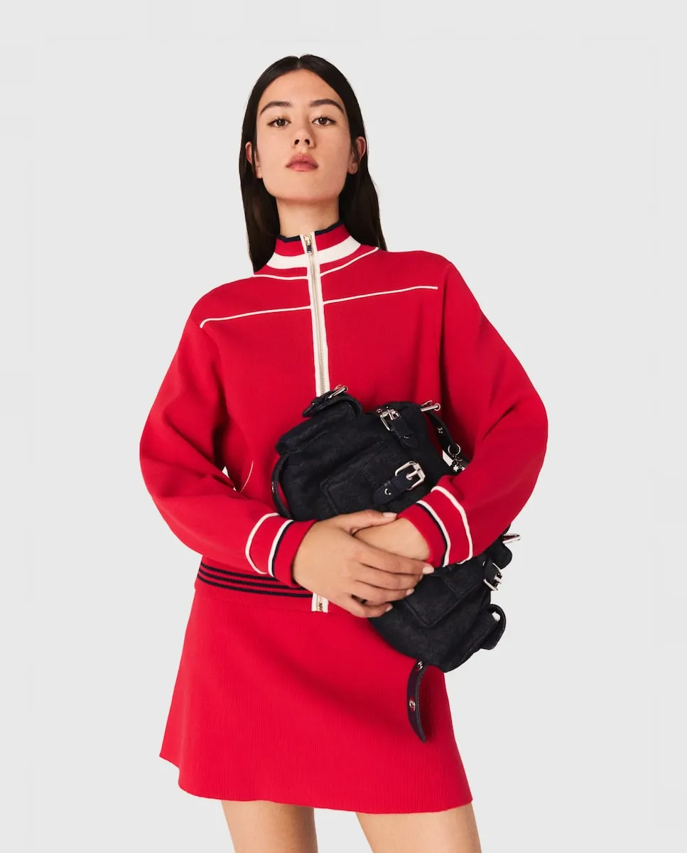 

Женский кардиган на молнии с поясом Maje, красный/белый