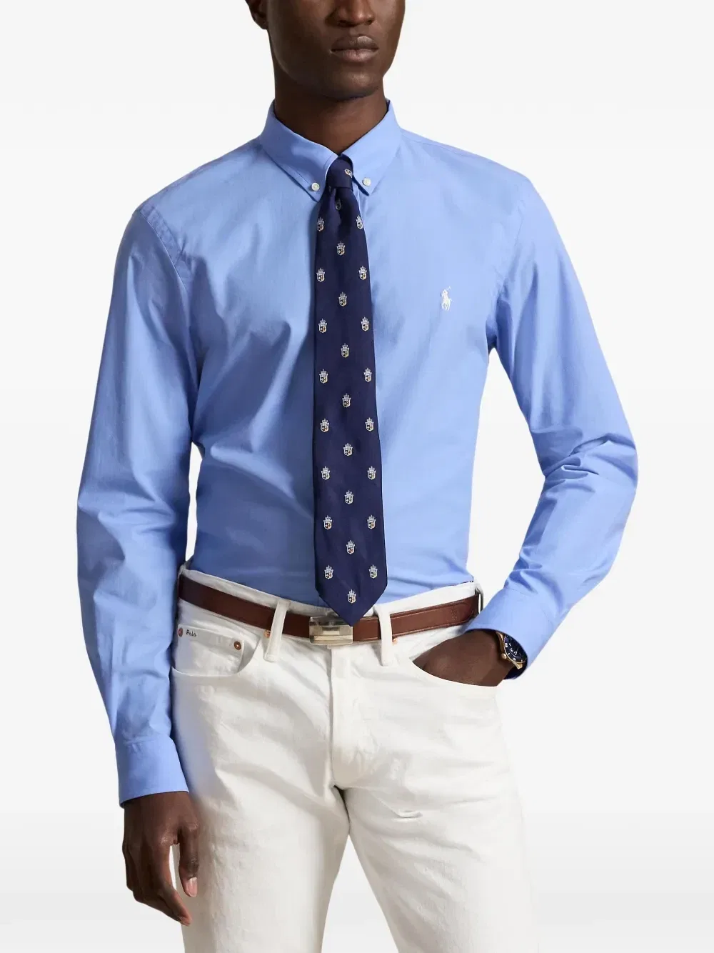 Поплиновая рубашка узкого кроя POLO RALPH LAUREN, синий — фото 3