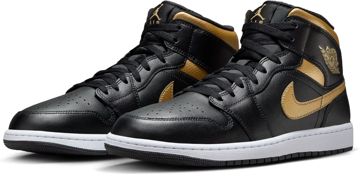 Мужские кроссовки Nike Air Jordan 1 Mid, черный/металлик золотой/белый — фото 4