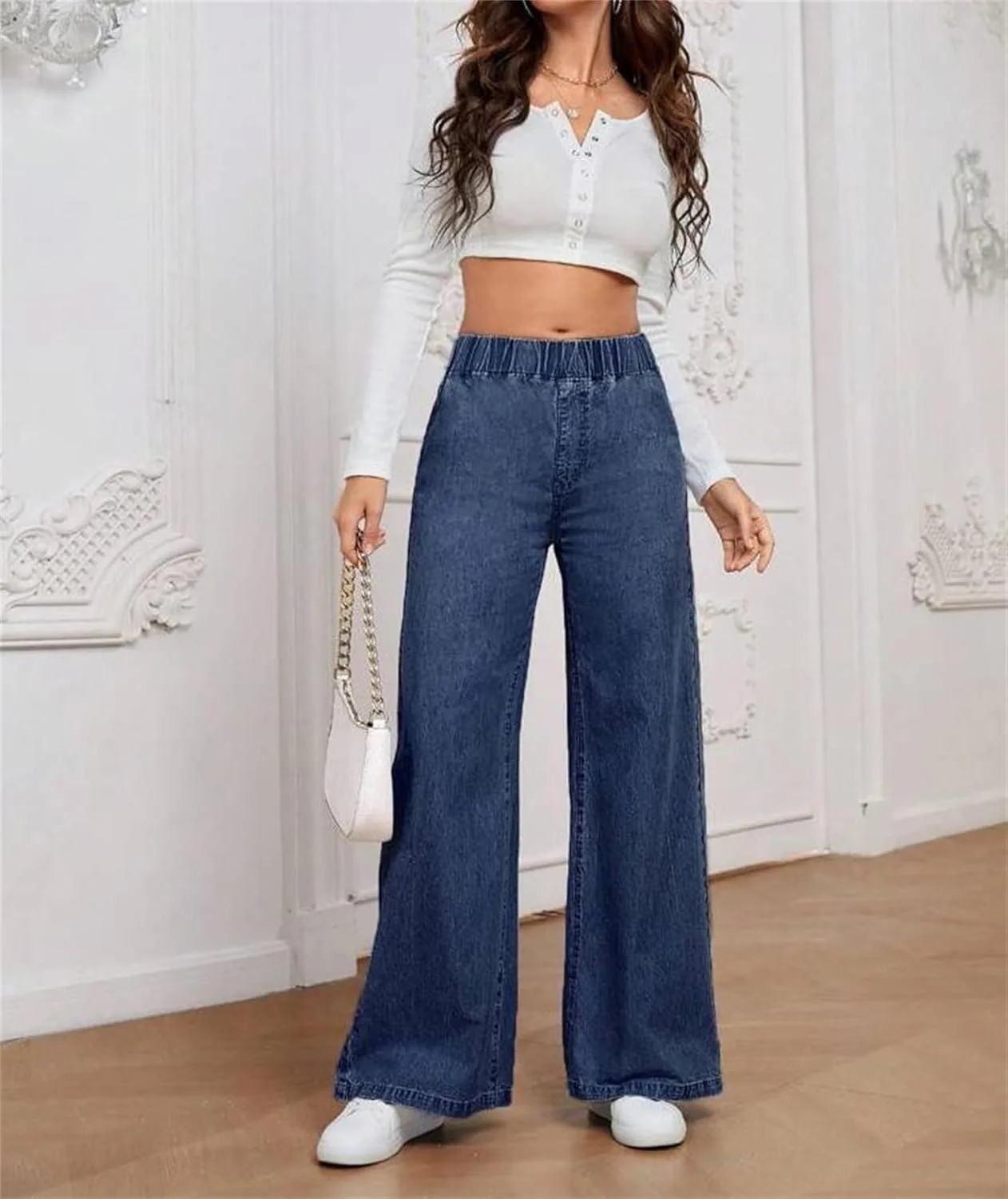 Женские джинсы wide leg с высокой эластичной талией — фото 2