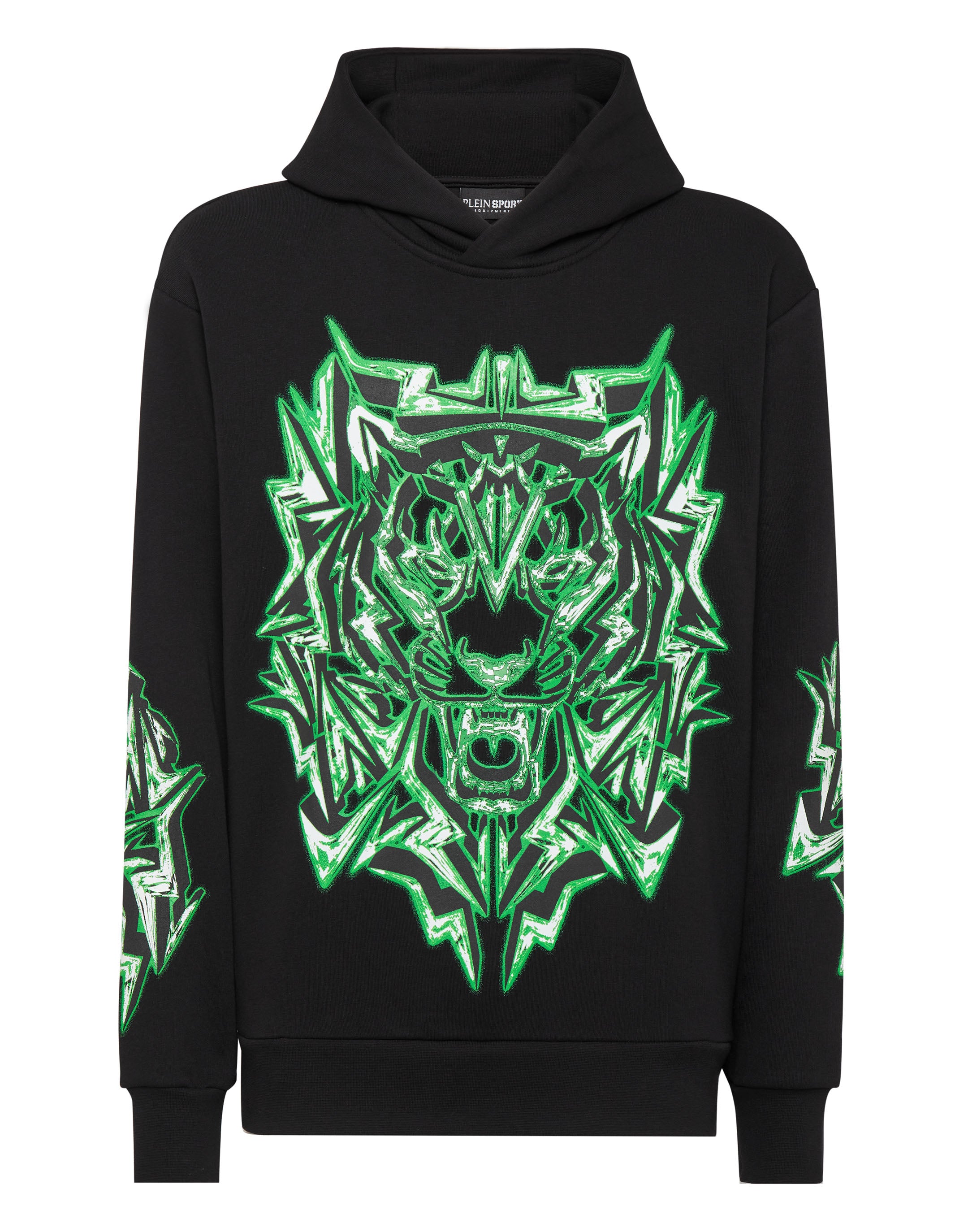 

Толстовка с капюшоном Thunder Tiger PLEIN SPORT, цвет black+green fluo