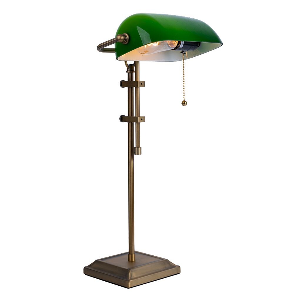 

Настольная лампа Banker's lamp, зеленая, латунь, регулируется по высоте, H 56 см Globo Lighting, зеленый