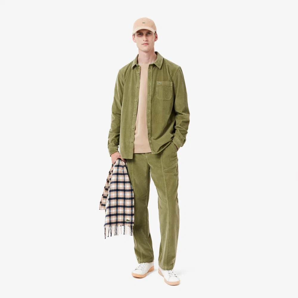 Мужские вельветовые брюки цвета хаки от Lacoste — фото 4