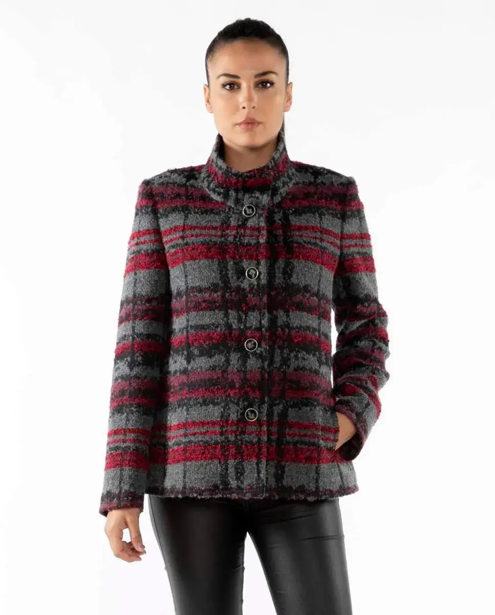 

Женская куртка из фантазийной ткани с воротником-ленточкой Fsh, серый/оранжевый