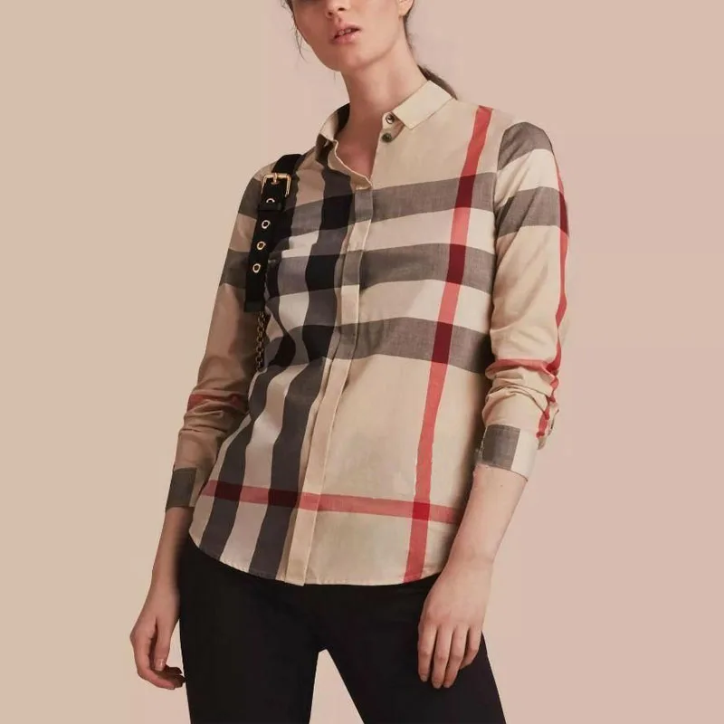 Рубашка Burberry, женская, хаки, стиль уличной моды — фото 3