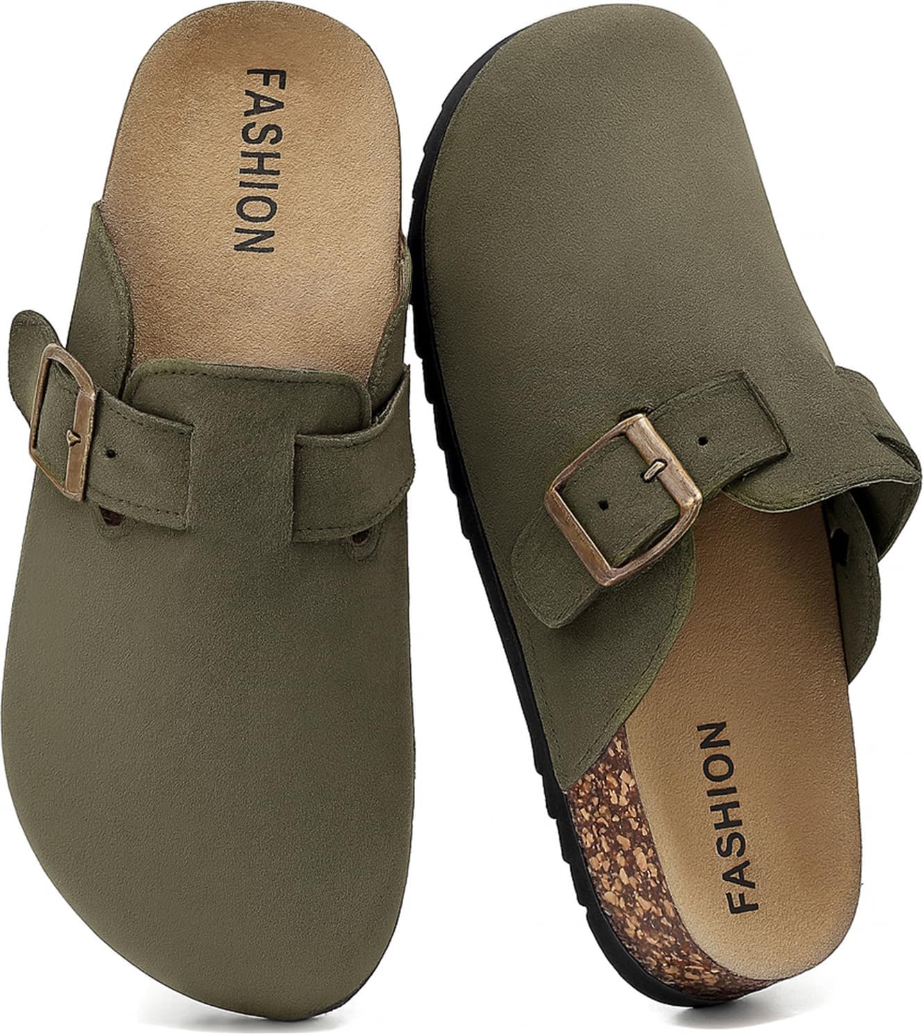 

Женские замшевые клоги, мужские кожаные сабо, удобные сандалии для дома с пробковой стелькой, противоскользящие, с поддержкой свода стопы, с регулировкой пряжки Yorfotmae, зеленый