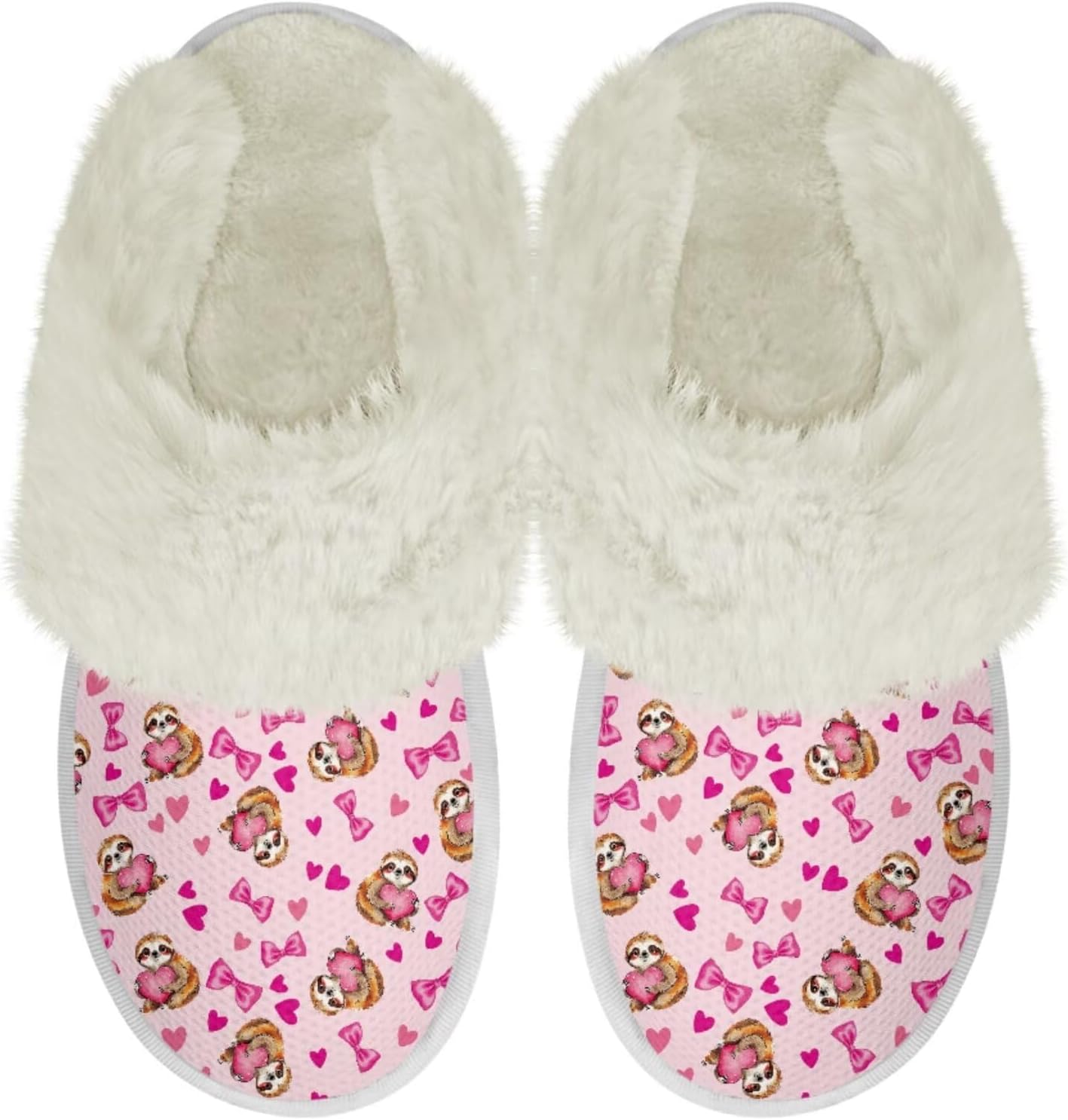 

Домашние тапочки Binienty для женщин и мужчин с эффектом памяти, для дома и улицы, пушистые тапочки для спальни, Valentine Sloth Bow