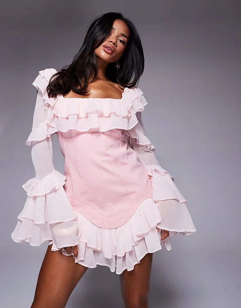 

Джинсовое мини-платье-корсет ASOS LUXE с шифоновыми рукавами и подолом черного цвета