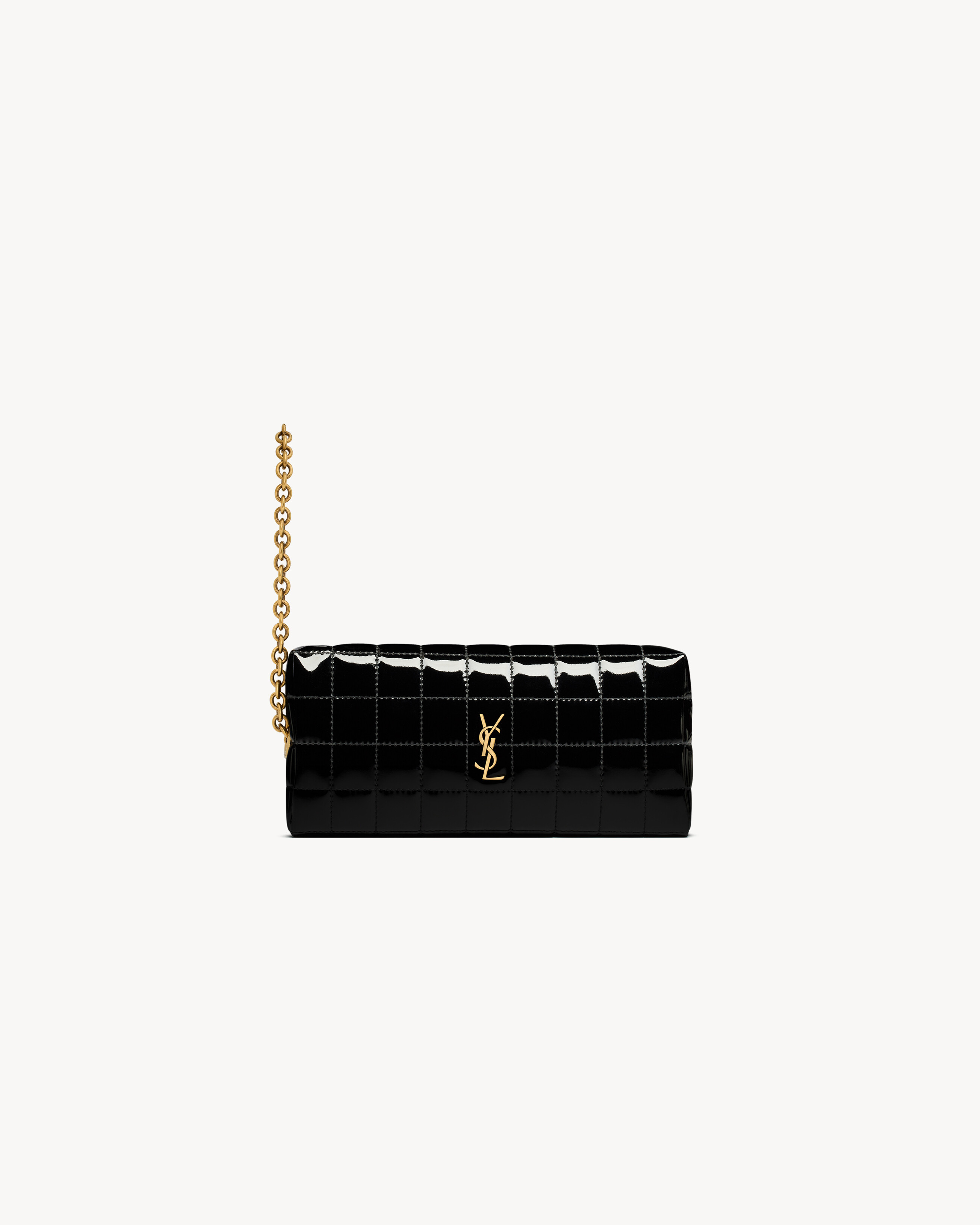 Сумка-клатч на цепочке CASSANDRE MATELASSE CARRE из блестящего канваса Saint Laurent, черный