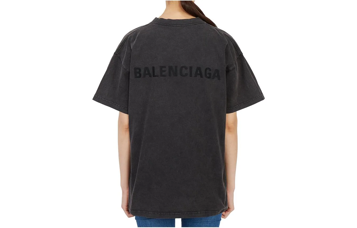 Balenciaga SS22 Drop Shoulder Sleeve Футболка женская черная серая Loose Fit — фото 3
