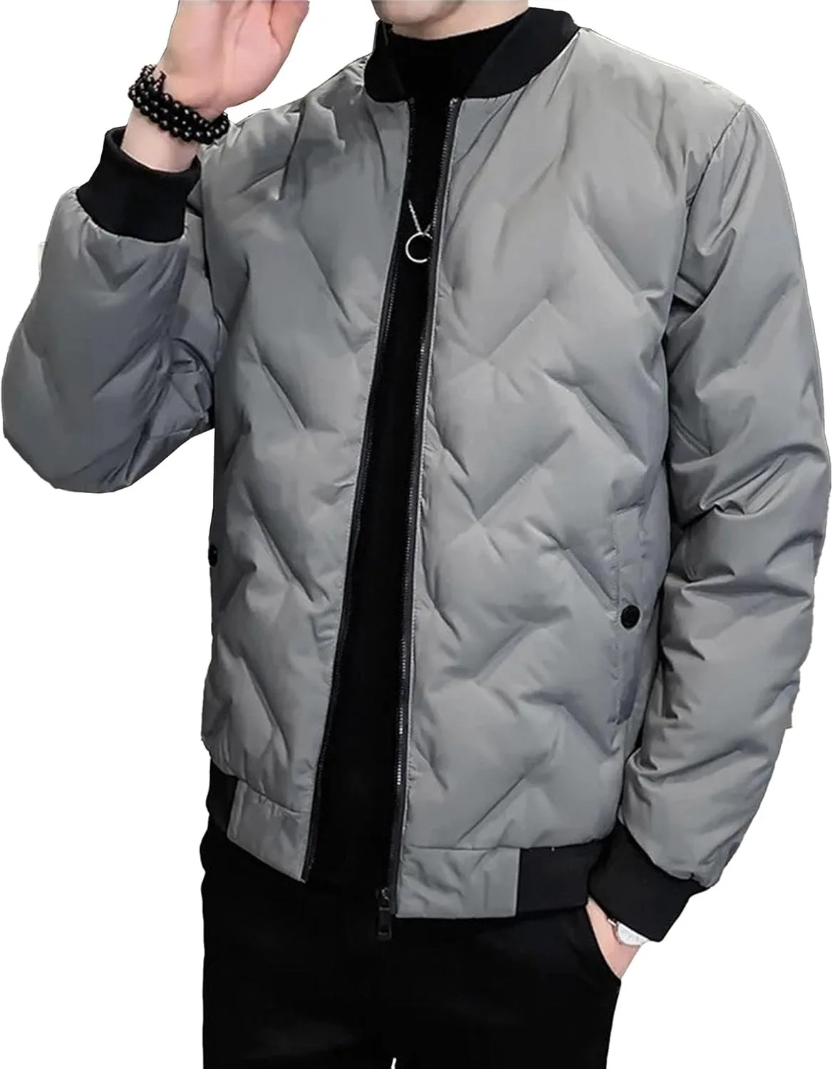 Мужская бомбер повседневная пуховая куртка Military Full Zip ветрозащитная пуховая куртка стеганая на подкладке зимняя ветровка Generic, серый
