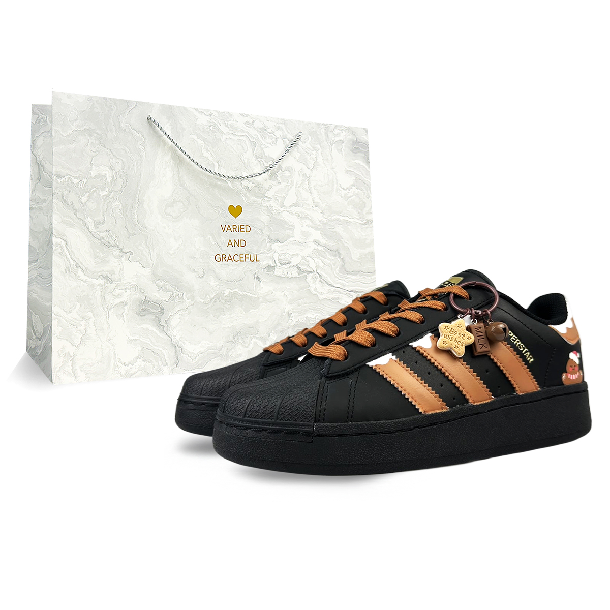 Adidas Originals Низкие противоскользящие кроссовки для скейтбординга SUPERSTAR XLG, унисекс, черно-коричневые