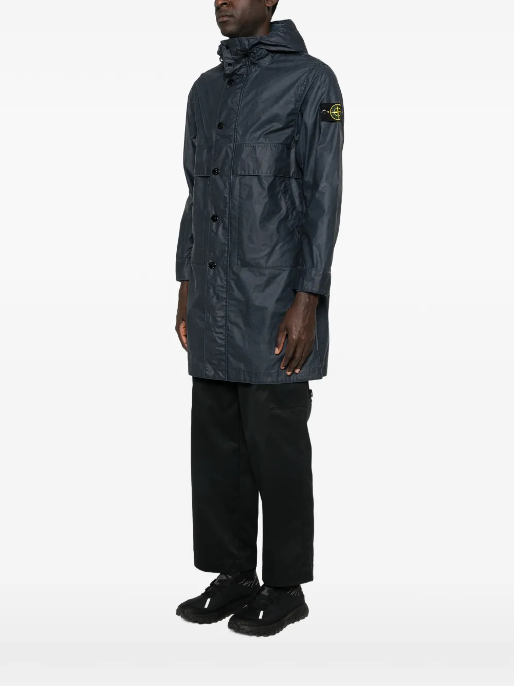 Пальто с капюшоном на застежке-пуговицах Stone Island, синий — фото 3